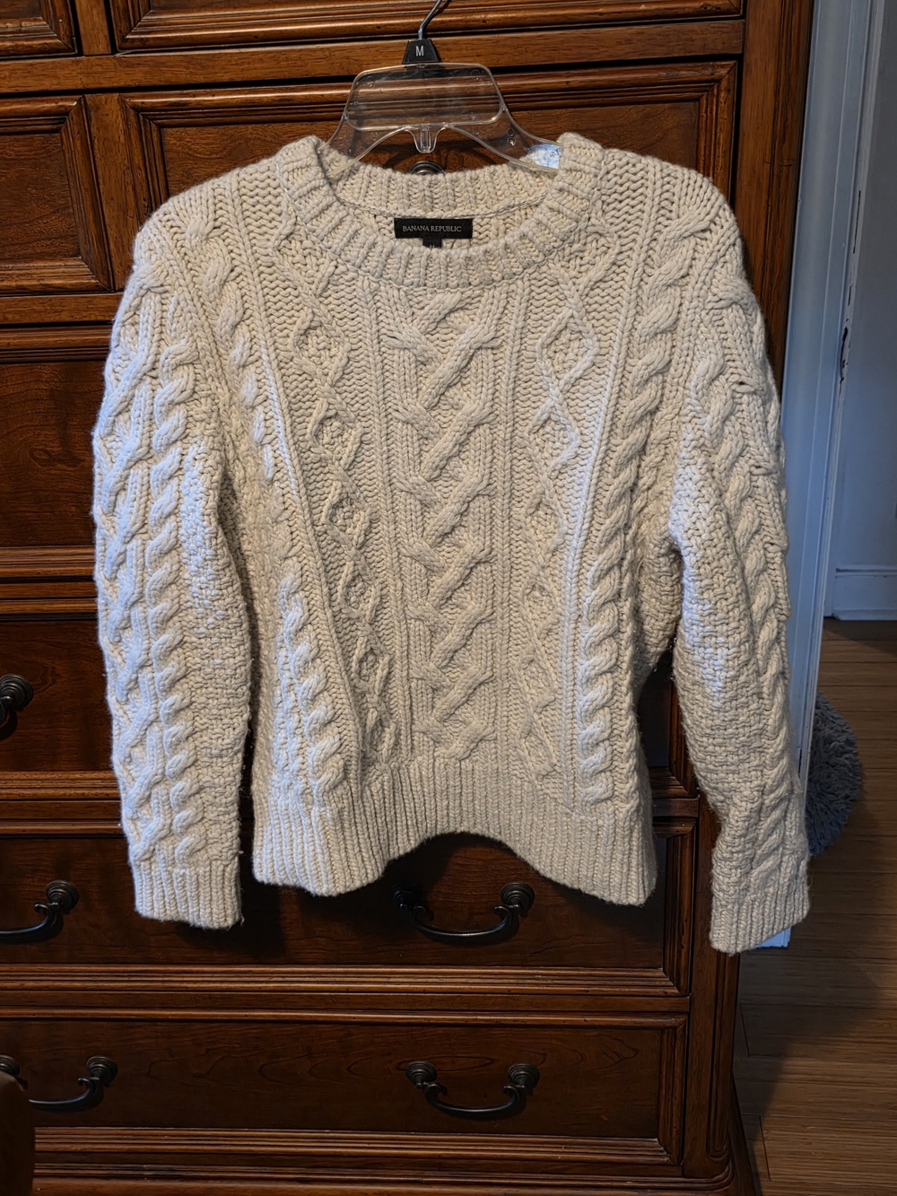 Banana Republic Cream Cable Crewneck Sweater